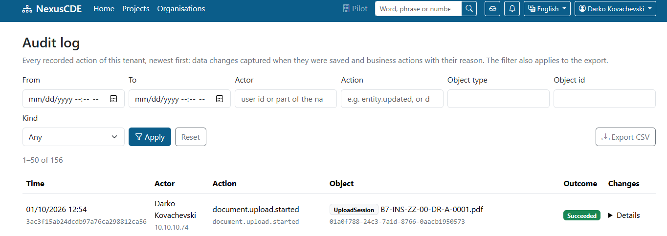 Nexus CDE audit log