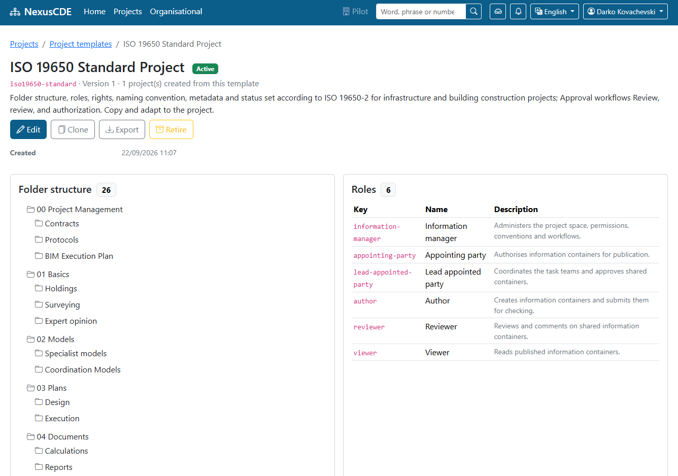 ISO 19650 project template and status flow